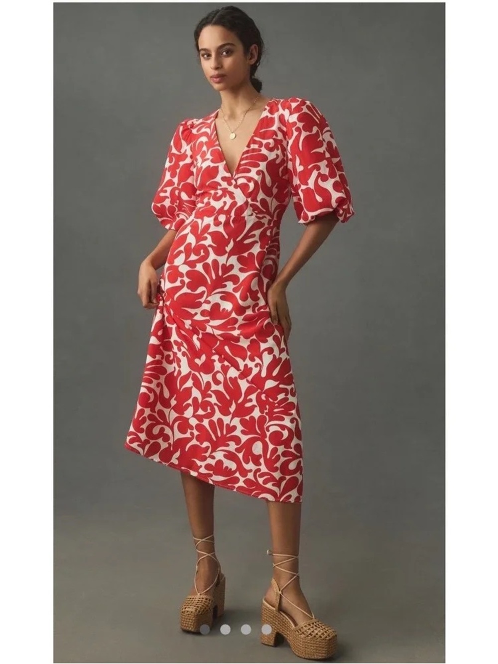 RHODE INA RED & WHITE MIDI DRESS IN RED CASPIAN LAGOON PRINT SIZE 8
